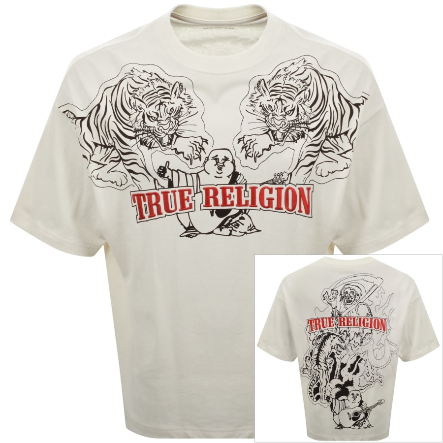 True Religion Tiger Oversized T Shirt Cream | Mainline Menswear us